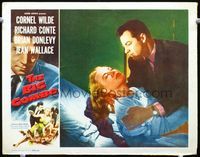 5z150 BIG COMBO LC '55 close up of Cornel Wilde holding Jean Wallace in hospital bed!