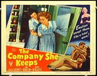 5z211 COMPANY SHE KEEPS LC #8 '51 Jane Greer grabs woman from behind in laboratory!