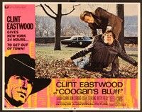 5z216 COOGAN'S BLUFF LC #5 '68 close up of Clint Eastwood subduing Don Stroud in the park!