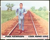 5z218 COOL HAND LUKE LC #6 '67 full-length close up of Paul Newman running on train tracks!