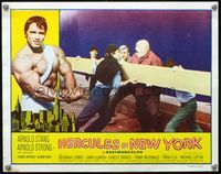 5z331 HERCULES IN NEW YORK LC '70 Arnold Schwarzenegger holding back four men with a giant board!