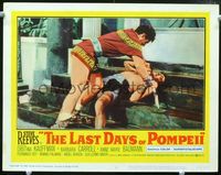 5z383 LAST DAYS OF POMPEII LC #6 '60 Steve Reeves has man pinned to stairs with a spear!
