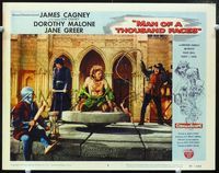 5z410 MAN OF A THOUSAND FACES LC #5 '57 James Cagney as Lon Chaney Sr. as hunchback Quasimodo!
