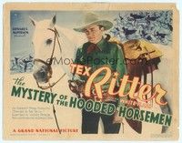 5z072 MYSTERY OF THE HOODED HORSEMEN TC '37 c/u of Tex Ritter standing by his horse White Flash!