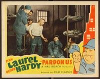 5z460 PARDON US LC R44 Stan Laurel watches tough convict beat up Oliver Hardy in jail cell!