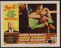 5z481 REAR WINDOW LC #6 R62 Alfred Hitchcock, close up of Jimmy Stewart kissing sexy Grace Kelly!