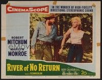 5z489 RIVER OF NO RETURN LC #4 '54 tough cowboy grabs sexiestMarilyn Monroe by the arm!
