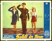 5z495 SALUTE FOR THREE LC #5 '43 Macdonald Carey, Betty Rhodes & Dona Drake saluting in uniform!