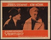 5z584 VERTIGO LC #1 '58 Alfred Hitchcock, close up of James Stewart & sexy blonde-haired Kim Novak!