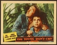 5z609 YOUNG DON'T CRY LC #2 '57 close up of James Whitmore & Sal Mineo hiding in jungle!