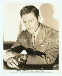 6a139 DAWN PATROL 8x10 still '38 close portrait of Errol Flynn in uniform holding drink!
