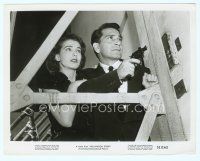 6a243 HOLLYWOOD STORY 8x10.25 still '51 close up of Julie Adams hanging onto Richard Conte w/ gun!