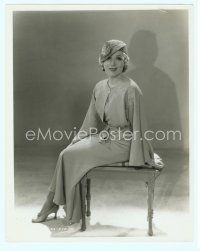 6a367 MARY PICKFORD 8x10 still '20s seated portrait wearing elaborate dress on stool!