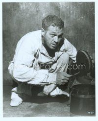 6a435 PAPILLON 8x10 still '73 c/u of Steve McQueen crouching in prison cell with pot and spoon!