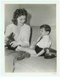 6a507 SHADOW OF THE THIN MAN 8x10 still '41 pretty Myrna Loy helps Dickie Hall with his shoes!
