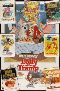 6b001 LOT OF 8 TRI-FOLDED DISNEY ONE-SHEETS lot '55-'81 spaghetti scene from Lady & the Tramp R80!
