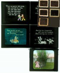6b022 LOT OF 5 ADVERTISING GLASS SLIDES lot '20s cute illustrations and lyrics to different songs!