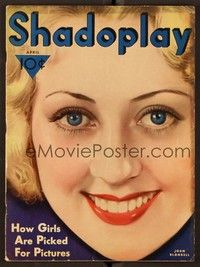 6b114 SHADOPLAY vol 1 no 2 magazine April 1933 super close up art of Joan Blondell by Earl Christy!