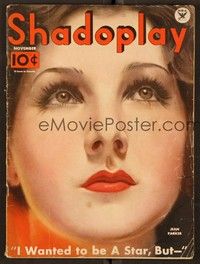 6b121 SHADOPLAY magazine November 1933 super close up art of Jean Parker by Earl Christy!