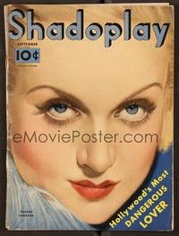 6b119 SHADOPLAY magazine September 1933 super close up art of sexy Carole Lombard by Earl Christy!