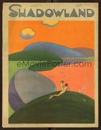 6b110 SHADOWLAND magazine July 1921 cool art of nude sunbathers on hill by A.M. Hopfmuller!