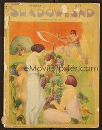 6b112 SHADOWLAND magazine October 1923 art of men & women in fields picking grapes by Hopfmuller!