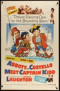 6c019 ABBOTT & COSTELLO MEET CAPTAIN KIDD 1sh '53 art of pirates Bud & Lou with Charles Laughton!