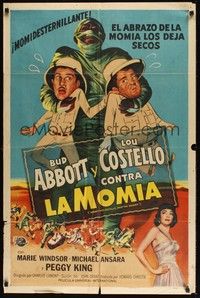 6c025 ABBOTT & COSTELLO MEET THE MUMMY Spanish/U.S. 1sh '55 Bud & Lou are back in their mummy's arms!