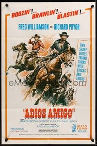 6c030 ADIOS AMIGO 1sh '75 art of cowboys Fred Williamson & Richard Pryor, two sharp dudes!