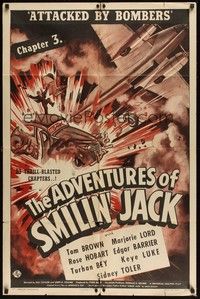 6c031 ADVENTURES OF SMILIN' JACK Chap3 1sh '42 serial, art of bombers & exploding car!