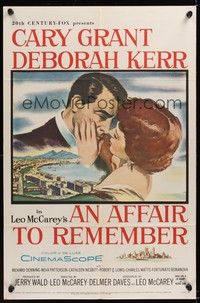 6c032 AFFAIR TO REMEMBER 1sh '57 romantic close-up art of Cary Grant about to kiss Deborah Kerr!