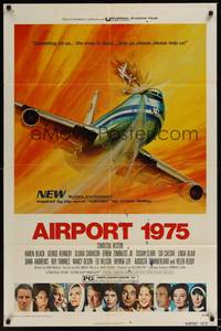 6c035 AIRPORT 1975 1sh '74 Charlton Heston, Karen Black, G. Akimoto aviation accident art!