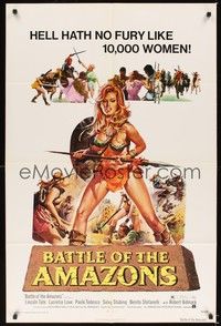 6c077 BATTLE OF THE AMAZONS 1sh '73 art of sexy barely-dressed female warrior Lucretia Love!