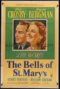 6c084 BELLS OF ST. MARY'S style A 1sh '46 art of smiling pretty Ingrid Bergman & Bing Crosby!