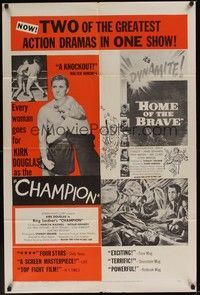 6c150 CHAMPION/HOME OF THE BRAVE 1sh '54 Kirk Douglas, Lloyd Bridges, action drama double-bill!