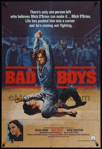 6c066 BAD BOYS English 1sh '83 life has pushed Sean Penn into a corner, wild prison fight art!