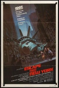 6c256 ESCAPE FROM NEW YORK 1sh '81 John Carpenter, art of decapitated Lady Liberty by Barry E. Jackson!