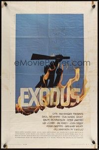 6c265 EXODUS 1sh '61 Otto Preminger, great artwork of arms reaching for rifle by Saul Bass!