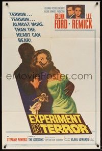 6c267 EXPERIMENT IN TERROR 1sh '62 Glenn Ford, Lee Remick, more tension than the heart can bear!