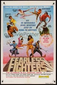 6c280 FEARLESS FIGHTERS 1sh '73 wild art of 10 incredible devil weapons & kung fu masters!