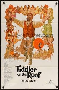 6c282 FIDDLER ON THE ROOF 1sh '71 cool artwork of Topol & cast by Ted CoConis!