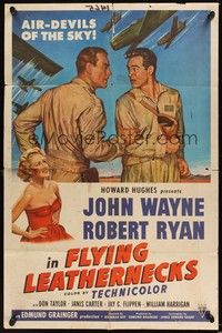 6c304 FLYING LEATHERNECKS 1sh '51 art of air-devils John Wayne & Robert Ryan, Howard Hughes