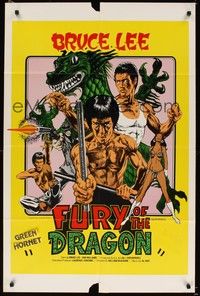 6c331 FURY OF THE DRAGON 1sh '76 great comic book style artwork of Bruce Lee as Kato, sexy girl!