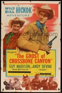 6c345 WILD BILL HICKOK stock 1sh '53 Guy Madison as Wild Bill Hickok, Andy Devine, Ghost of Crossbones Canyon!