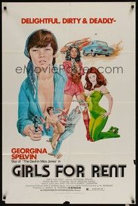 6c350 GIRLS FOR RENT 1sh '74 I Spit on Your Corpse, art of sexy bad girl Georgina Spelvin!