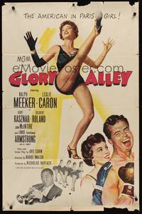 6c353 GLORY ALLEY 1sh '52 boxer Ralph Meeker, sexy Leslie Caron, Louis Armstrong playing trumpet!