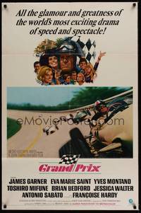 6c370 GRAND PRIX 1sh '67 Formula One race car driver James Garner, artwork by Howard Terpning!
