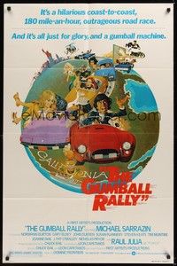 6c384 GUMBALL RALLY style A 1sh '76 Michael Sarrazin, wacky art of car racing across the U.S.!
