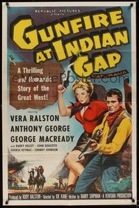 6c388 GUNFIRE AT INDIAN GAP 1sh '57 sexy cowgirl Vera Ralston & Anthony George with smoking guns!