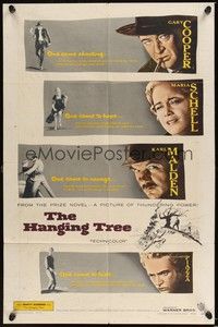 6c397 HANGING TREE 1sh '59 cool portraits of Gary Cooper, Maria Schell & Karl Malden!